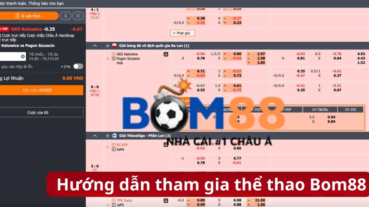 Hướng dẫn cách tham gia chơi cá cược thể thao Bom88